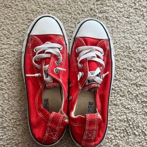 Converse- Red, slip on with elastic back, women’s size 6